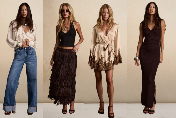 Young woman styling travel-inspired vintage outfits.