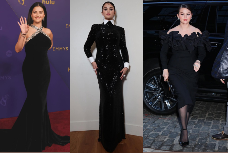 Selena Gomez wearing black dresses