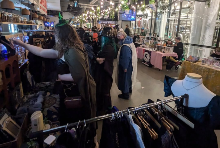 Gothic fashion market crowd scene