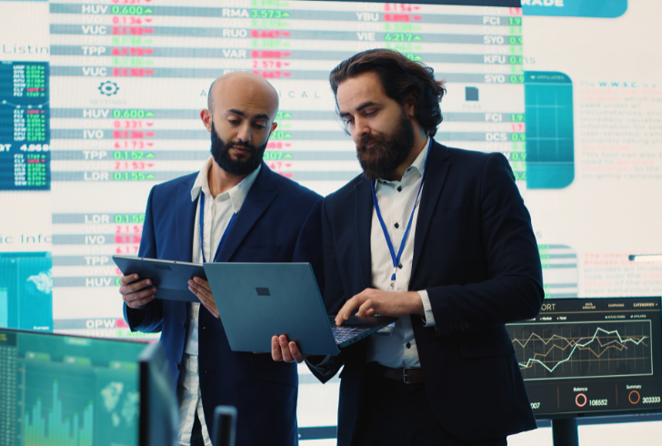 Investor reviewing stocks and bonds